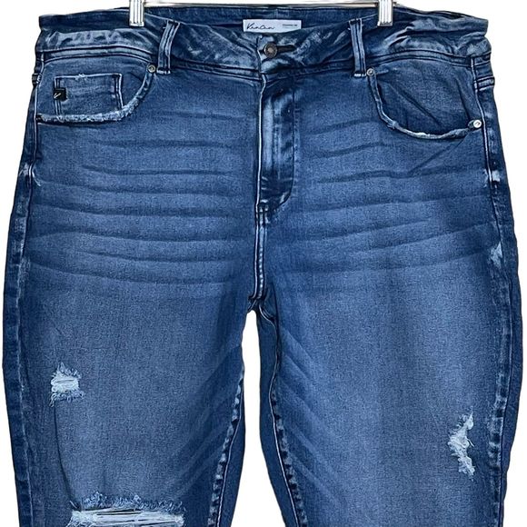 KanCan Women High Rise Curvy Fit Distressed Skinny Jean Blue Denim Dark Wash 22 - Picture 2 of 6